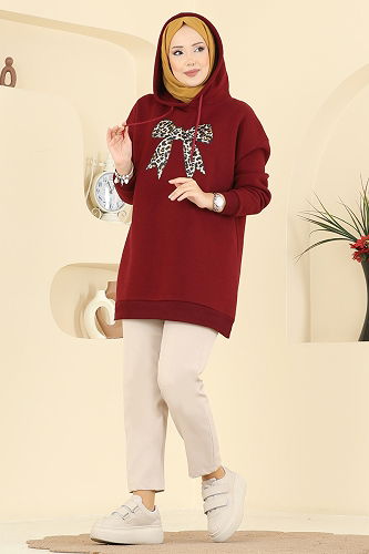 moda selvim Tunic 5286TEG847 Burgundy - Thumbnail