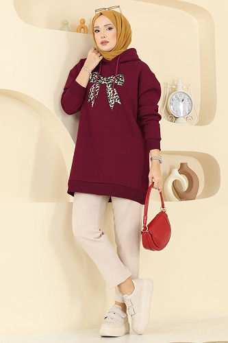 moda selvim Tunic 5286TEG847 Burgundy - Thumbnail