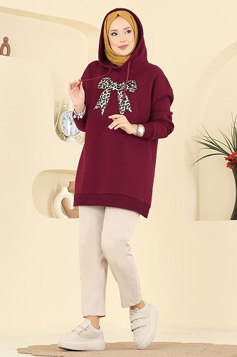 moda selvim Tunic 5286TEG847 Burgundy - Thumbnail