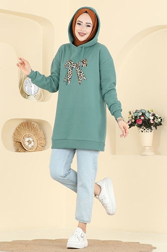 moda selvim بلوز أخضر باهت 5286TEG847 - Thumbnail