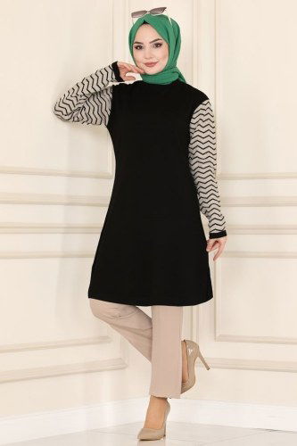 moda selvim Tunic 555MT581 Black - Thumbnail