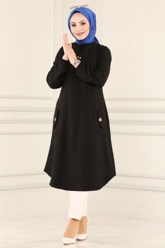 moda selvim Tunic 5882BSK463 Black - Thumbnail