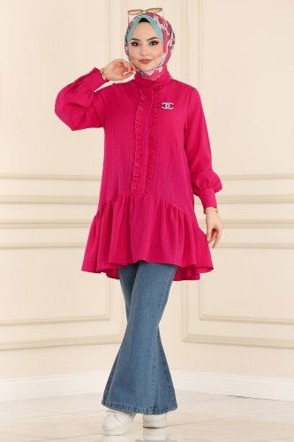 moda selvim Tunic 5898BSK463 Fuchsia - Thumbnail