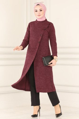 moda selvim 6011MRT754 الخمري بلوز طويل - Thumbnail