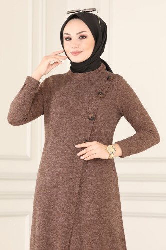moda selvim 6011MRT754 فيزيون غامق بلوز طويل - Thumbnail