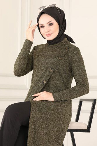 moda selvim Tunic 6011MRT754 Khaki - Thumbnail