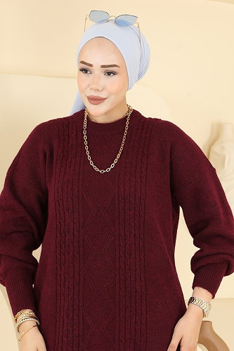 moda selvim Tunic 6017KLN570 Burgundy - Thumbnail