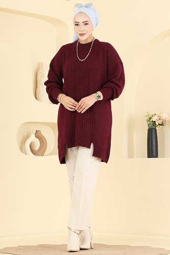 moda selvim Tunic 6017KLN570 Burgundy - Thumbnail