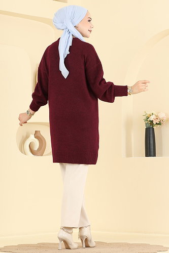 moda selvim Tunic 6017KLN570 Burgundy - Thumbnail