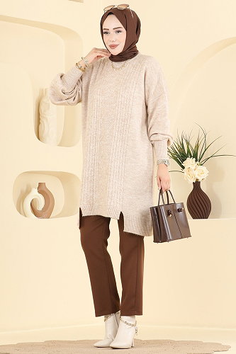 moda selvim Tunic 6017KLN570 Stone - Thumbnail