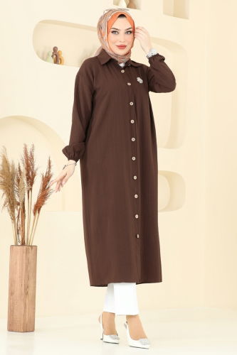 moda selvim بلوز بني 6074TEG847 - Thumbnail