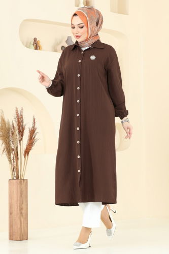 moda selvim بلوز بني 6074TEG847 - Thumbnail