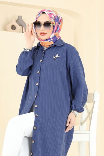 moda selvim Tunic 6074TEG847 Indigo - Thumbnail