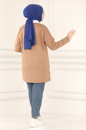 moda selvim 6137ANR790 لحمي بلوز طويل - Thumbnail