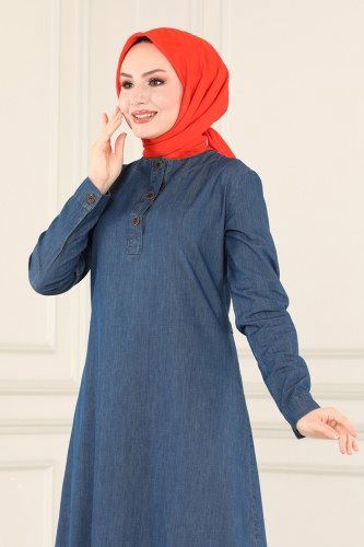moda selvim 6138MZ203 جينز غامق بلوز طويل - Thumbnail
