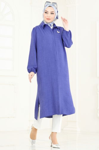 moda selvim Tunic 6174BSK463 Indigo - Thumbnail