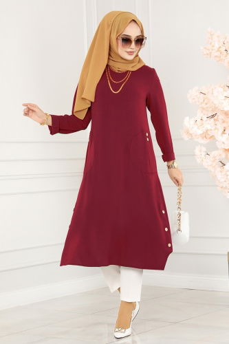 moda selvim Tunic 6874S324 Burgundy - Thumbnail