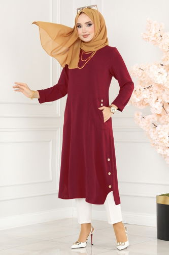 moda selvim Tunic 6874S324 Burgundy - Thumbnail