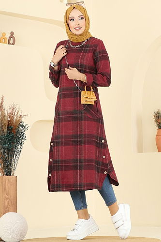 moda selvim Tunic 6899S324 Burgundy - Thumbnail