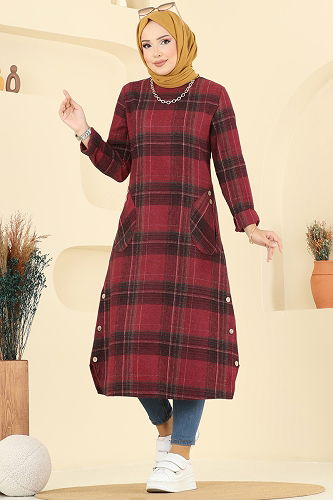 moda selvim Tunic 6899S324 Burgundy - Thumbnail