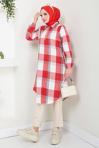 moda selvim Tunic 6915S982-M Red - Thumbnail