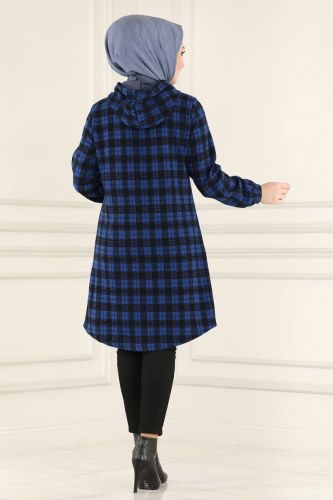 moda selvim 7003MRT754 ازرق بلوز طويل - Thumbnail