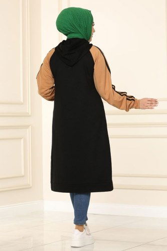 moda selvim Tunic 7004MRT754 Black&Tan - Thumbnail