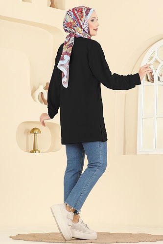 moda selvim Tunic 701PM271 Black - Thumbnail