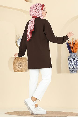 moda selvim بلوز بني 701PM271 - Thumbnail