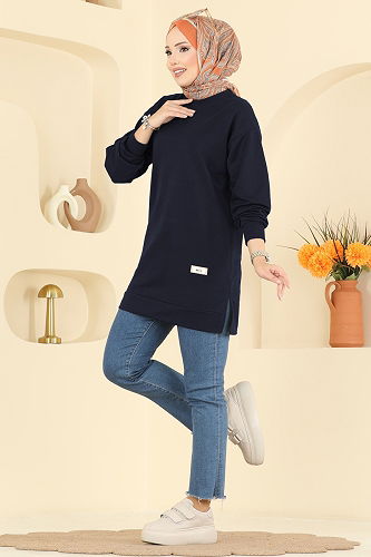 moda selvim Tunic 701PM271 Dark Navy Blue - Thumbnail
