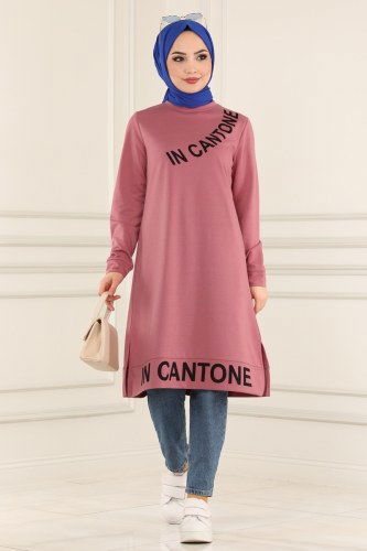 moda selvim 7044NZR779 الزهري بلوز طويل - Thumbnail