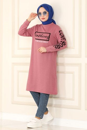 moda selvim 7045NZR779 الزهري بلوز طويل - Thumbnail