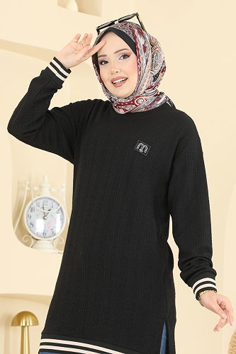 moda selvim Tunic 708PM271 Black - Thumbnail