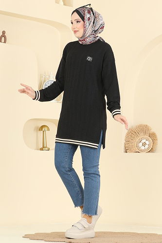 moda selvim بلوز أسود 708PM271 - Thumbnail