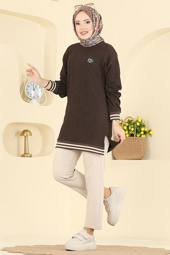 moda selvim Tunic 708PM271 Brown - Thumbnail