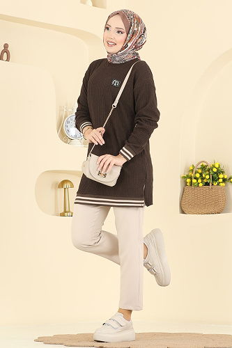 moda selvim بلوز بني 708PM271 - Thumbnail