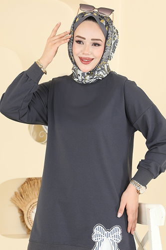 moda selvim بلوز رمادي غامق 7095TEG847 - Thumbnail