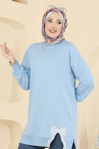 moda selvim بلوز أزرق فاتح 7095TEG847 - Thumbnail