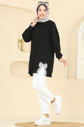 moda selvim Tunic 7095TEG847 Black - Thumbnail