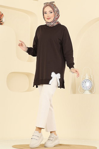 moda selvim بلوز بني 7095TEG847 - Thumbnail