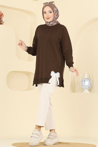 moda selvim بلوز بني 7095TEG847 - Thumbnail