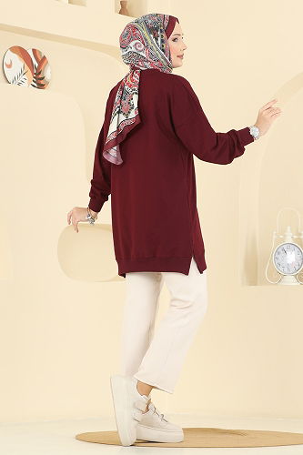 moda selvim Tunic 7095TEG847 Burgundy - Thumbnail