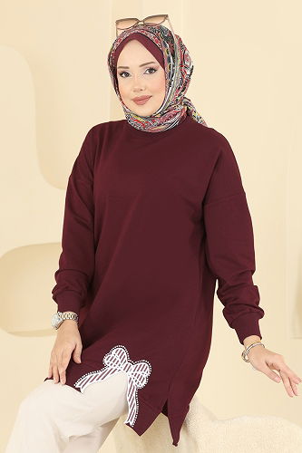moda selvim Tunic 7095TEG847 Burgundy - Thumbnail