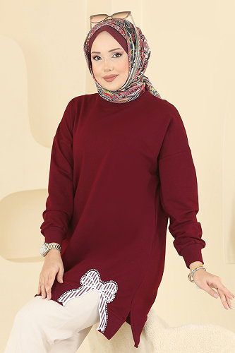 moda selvim Tunic 7095TEG847 Burgundy - Thumbnail