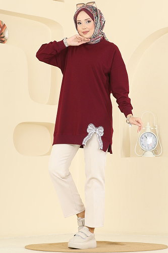moda selvim بلوز خمري 7095TEG847 - Thumbnail