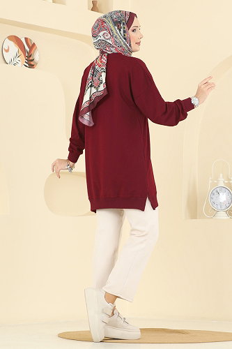 moda selvim بلوز خمري 7095TEG847 - Thumbnail
