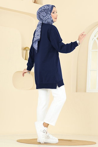 moda selvim Tunic 7095TEG847 Dark Navy Blue - Thumbnail