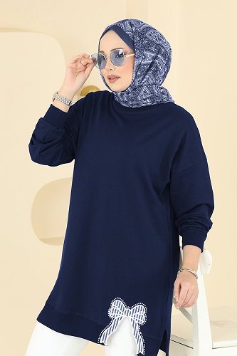 moda selvim بلوز كحلي غامق 7095TEG847 - Thumbnail