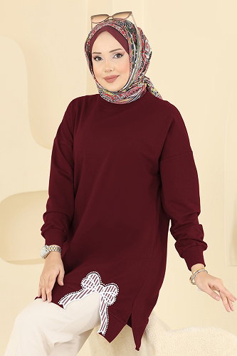 moda selvim بلوز خمري 7095TEG847 - Thumbnail