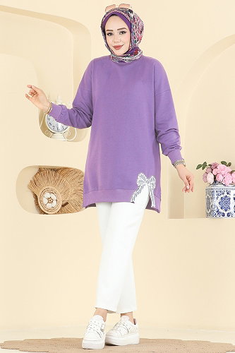 moda selvim Tunic 7095TEG847 Lilac - Thumbnail
